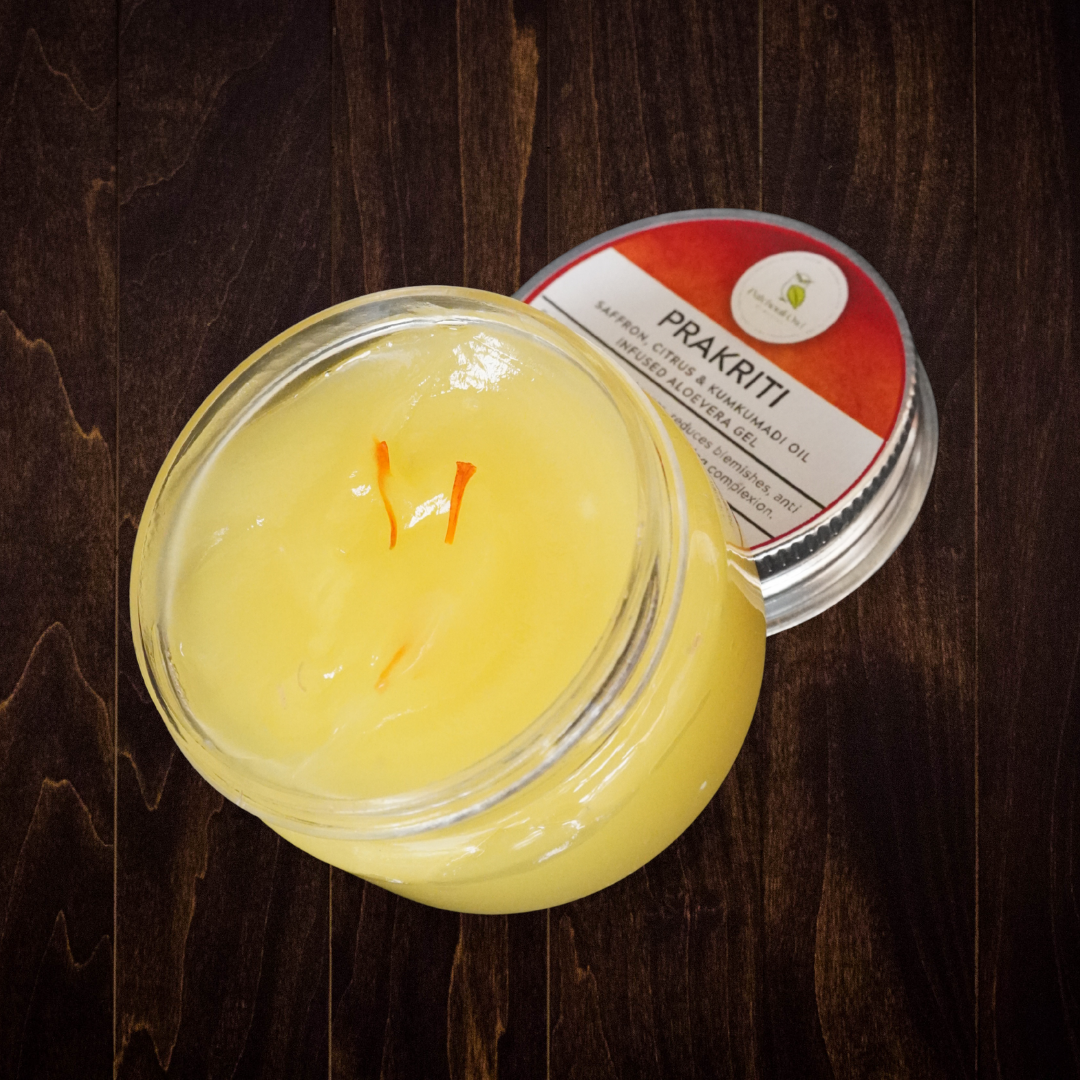PRAKRITI – Aloevera Gel Infused with Saffron, Citrus and Kumkumadi Thailam (50g)